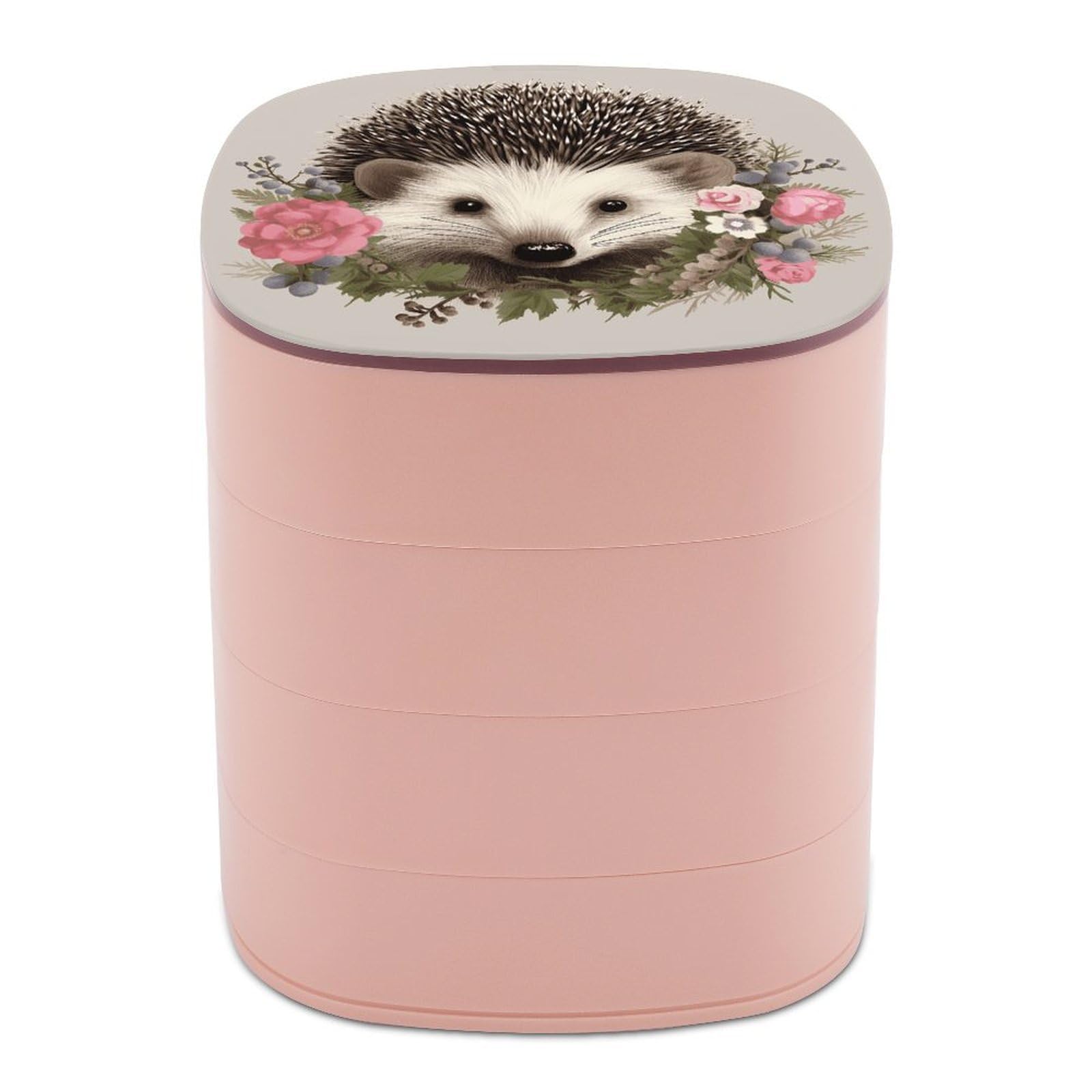 Btcowzrv Women's Style Hedgehog In Floral Wreath Jewelry Organizer With Mirror, 4-Layer Rotating Jewelry Box For Ring Earring Necklaces Bracelets Hair Accessories, Gift For