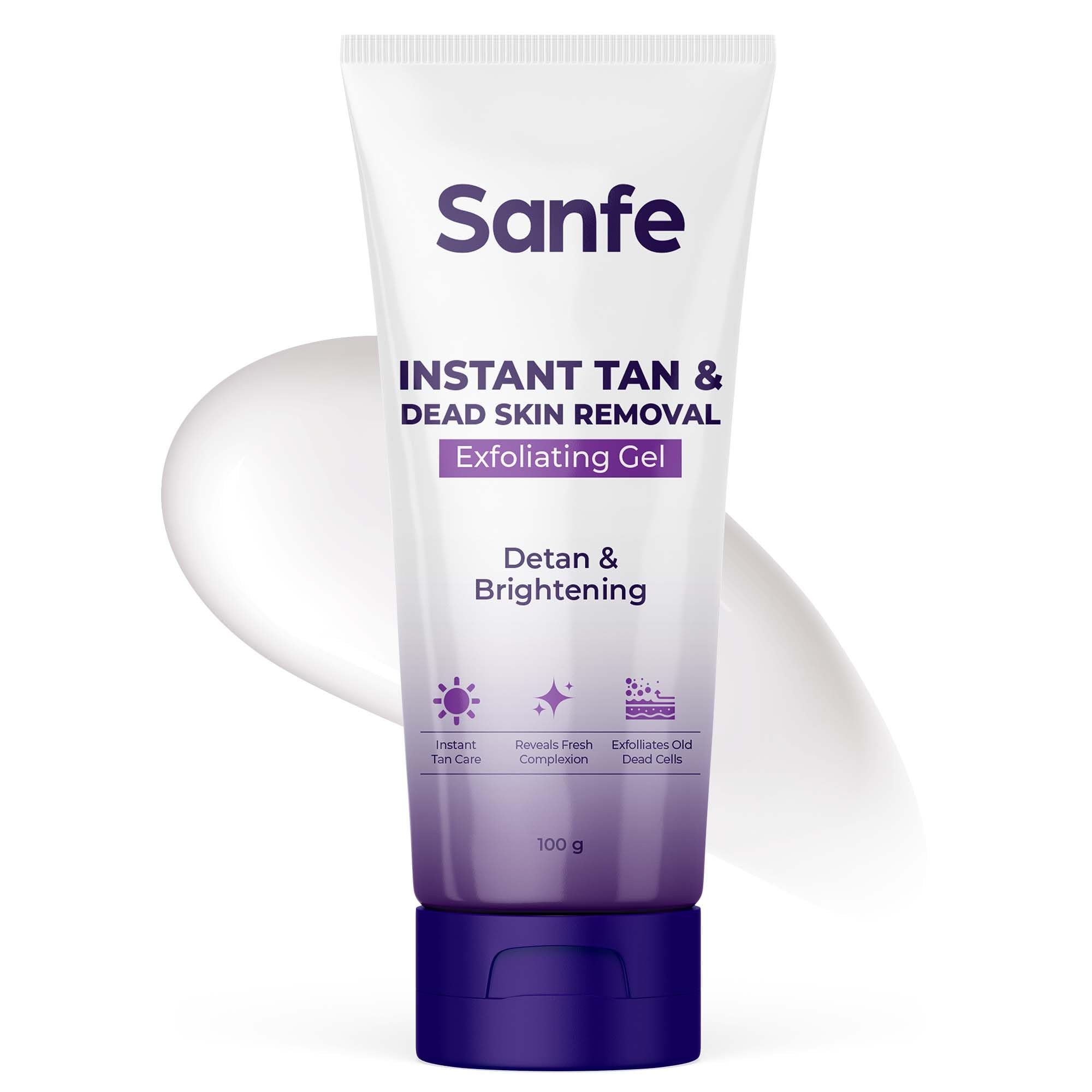 Sanfe Instant Tan & Dead Skin Removal Exfoliating Gel | Visibly Removes Tan | AHA Exfoliation in Minutes | Smooth & Bright Skin | 100g