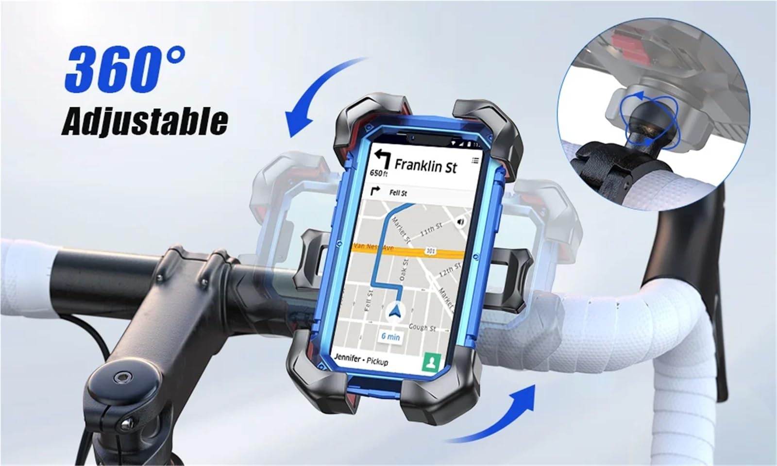 Support De Barre De Navigation De Moto Moto Universelle avec Vue à 360 °, Support Antichoc pour téléphone Portable de 4.7 à 7 Pouces