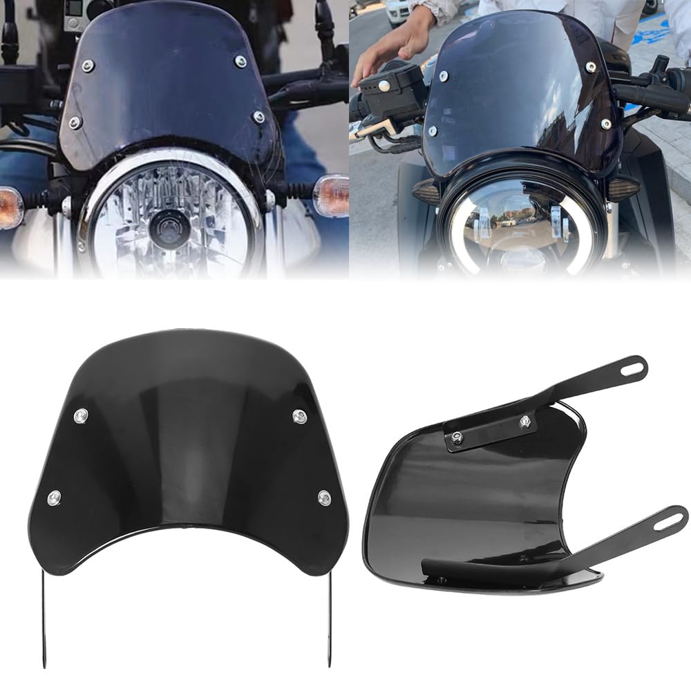 Moto Parabrezza Deflettore Copertura per Brixton Cromwell 125 250 BX125 BX125R BX150, Parabrezza Moto retrò, Parebrise Protezione Anteriore Carena, per 5-7 Pollici,Grey