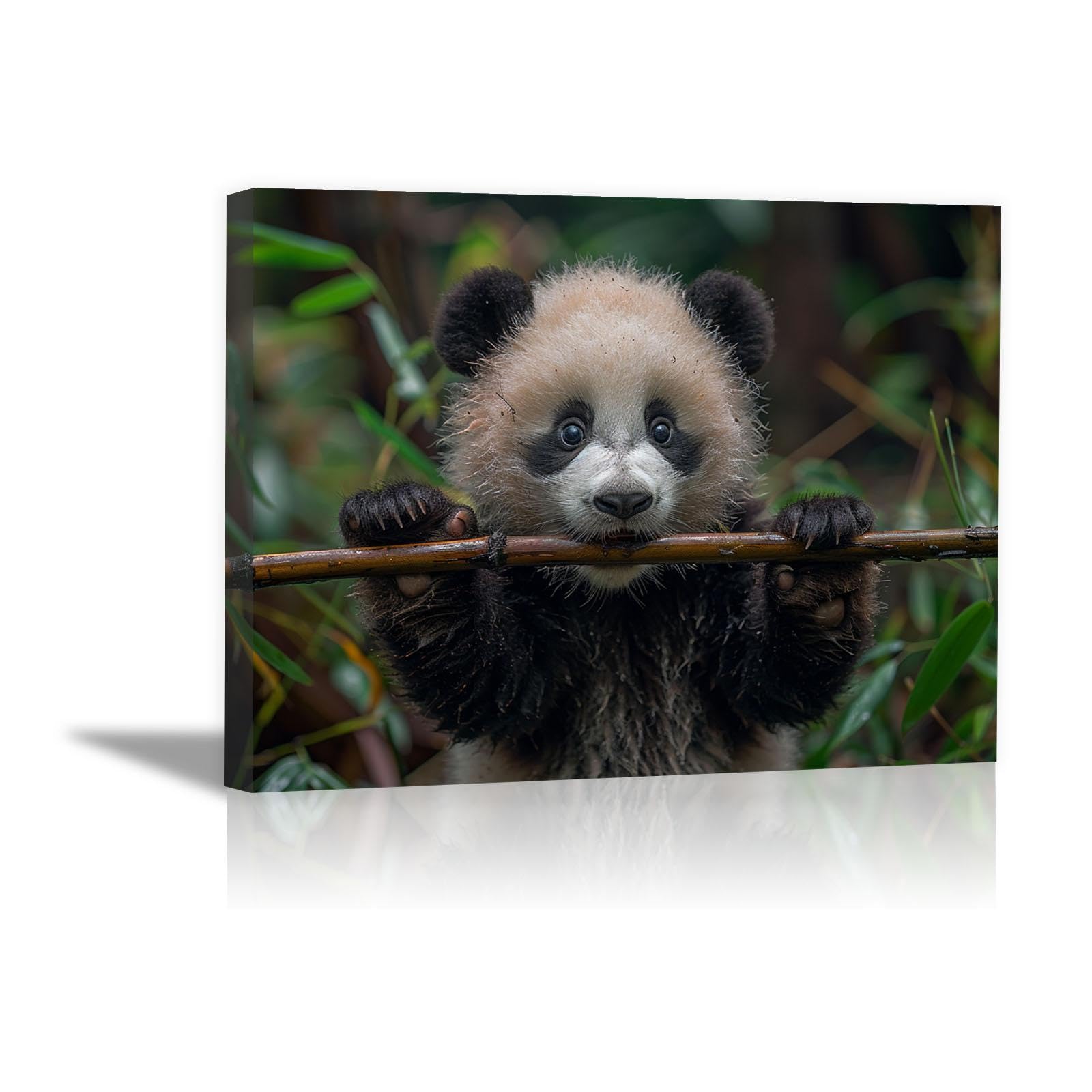 DunPei Art animalier de la jungle Panda allongé sur la clôture Peintures sur toile modernes pour salon,chambre à coucher,salle à manger,décoration de bureau à domicile-50x70cm Encadrée
