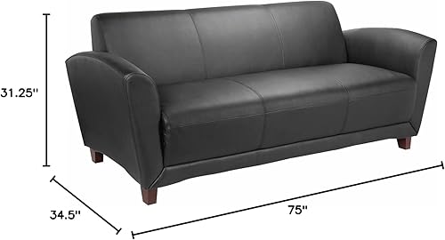 Miniatura 4 de Lorell 68950 Sofá de recepción, 75 pulgadas x 34-12 pulgadas x 31-14 pulgadas, cuero negro