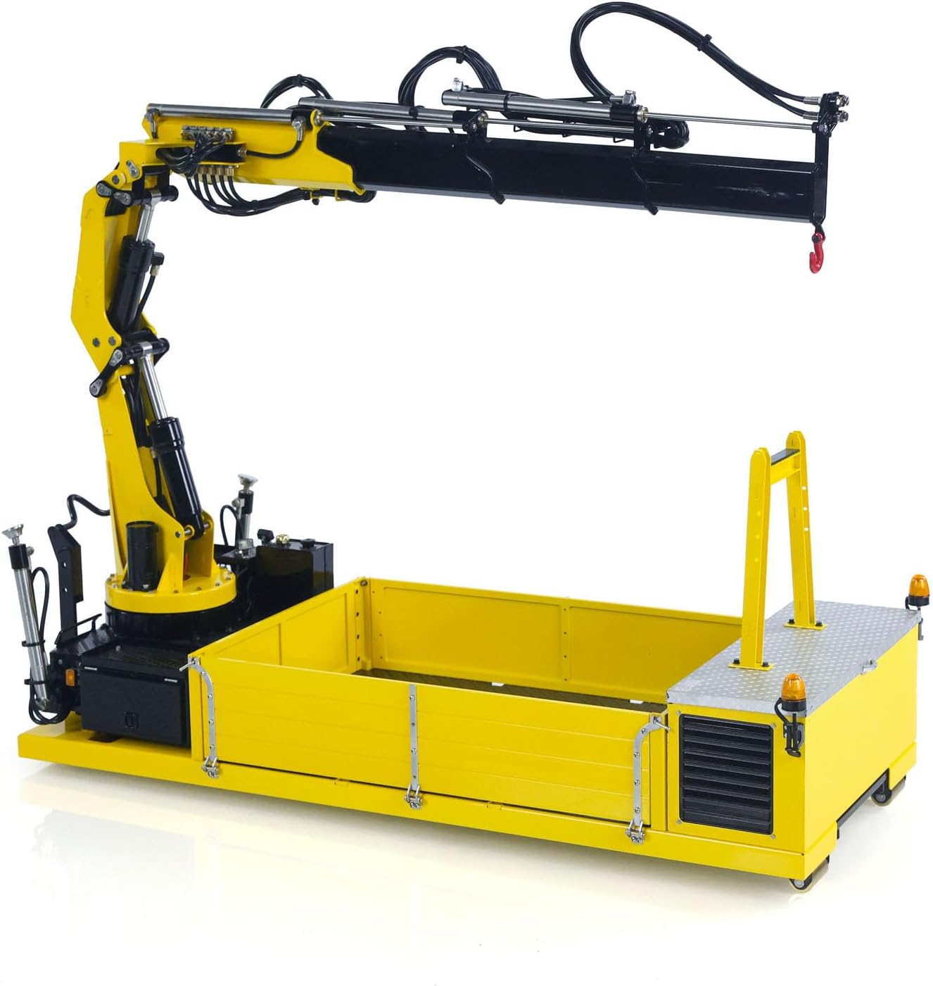 Metal Cargo Box Hydraulic Crane for LESU 1/14 Roll Off Dumper Truck DIY Tipper Metal 7CH Valve Lights Hobby Grade Model Parts(Lemon Yellow and Black)