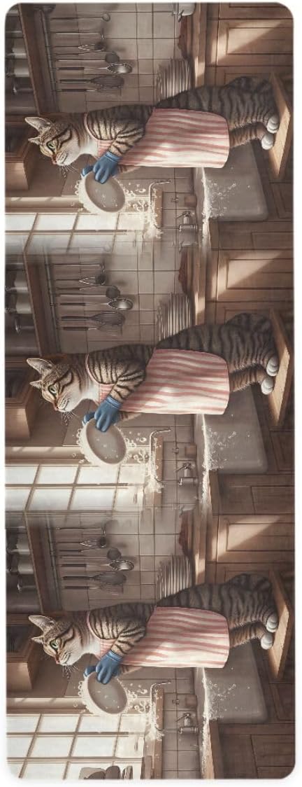 ALAZA The Kitten Looked at The Window and was Cleaning The Bowl Yoga Mat Non Slip Fitness Exercise Mat, Workout Mat for Yoga, Pilates and Floor Exercises