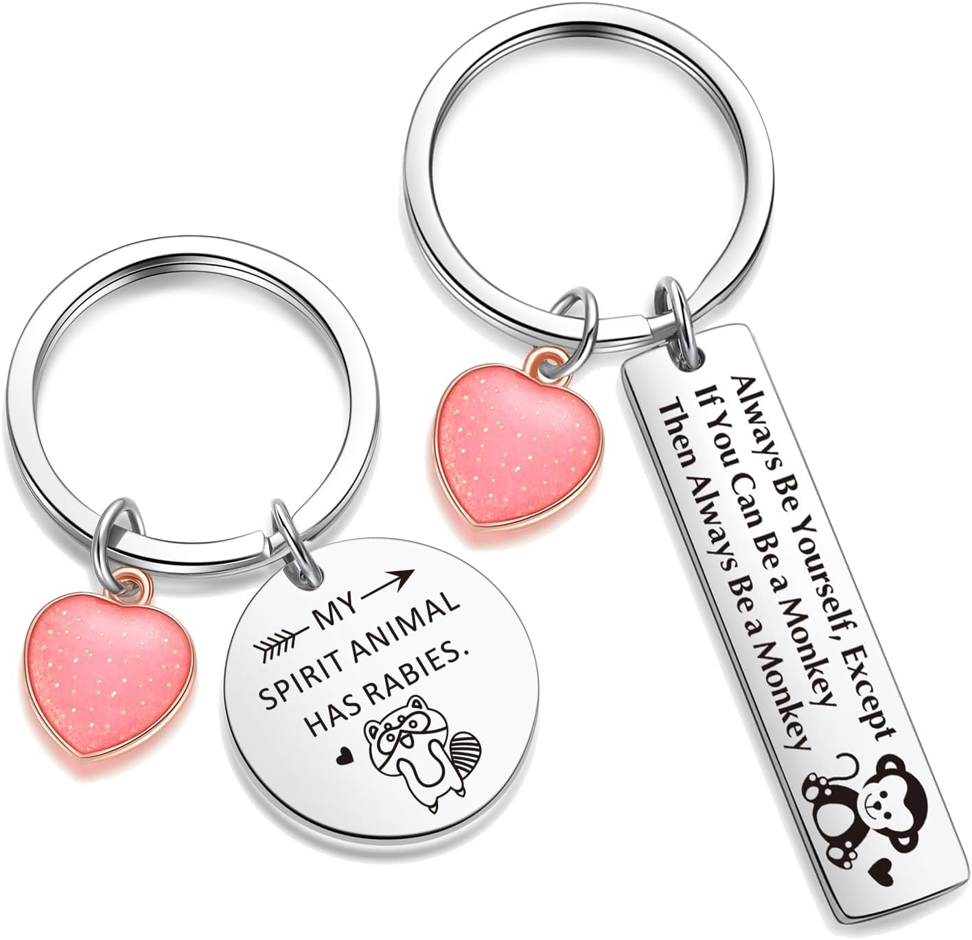 ZNOSVEI Bundle – 2 Items: Raccoon Keychain and Monkey Charm Keychain, Trash Panda Key Chain Raccoon Tail Gifts For Animal Lover Jewelry, Monkey Whisperer Keyring For Friendship Gifts Coworker Jewelry
