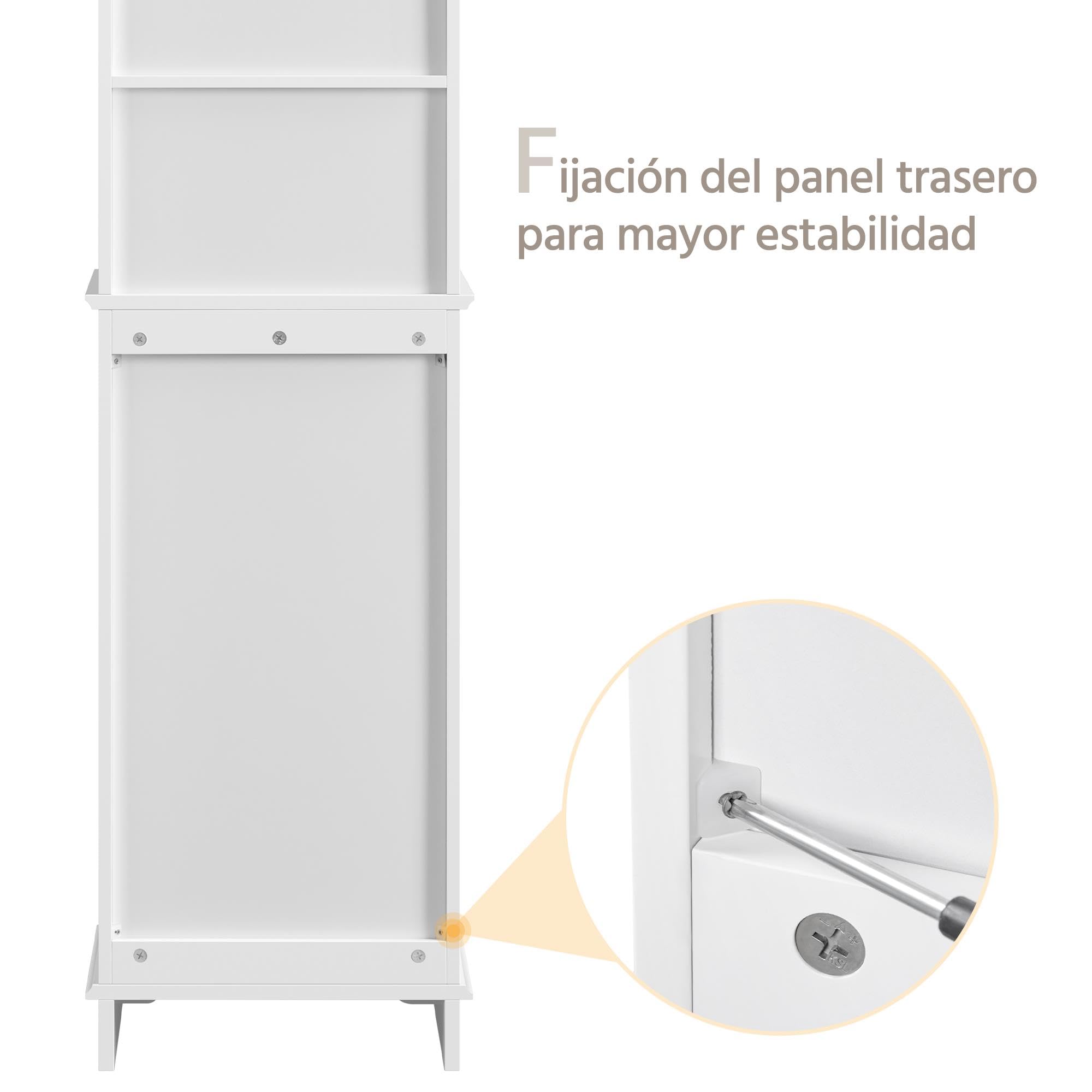 Yaheetech Armario Alto Baño Mueble Auxiliar de Baño 40x30x153 cm Blanco | con Estantes Ajustables Armario de Cocina con Puerta Armario Estrecho