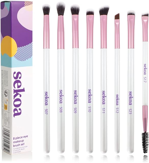 Amazon Brand - Sekoa 8 Piece Eye Makeup Brushes Set - Essential Set of Eyeshadow Make up Brushes Set.