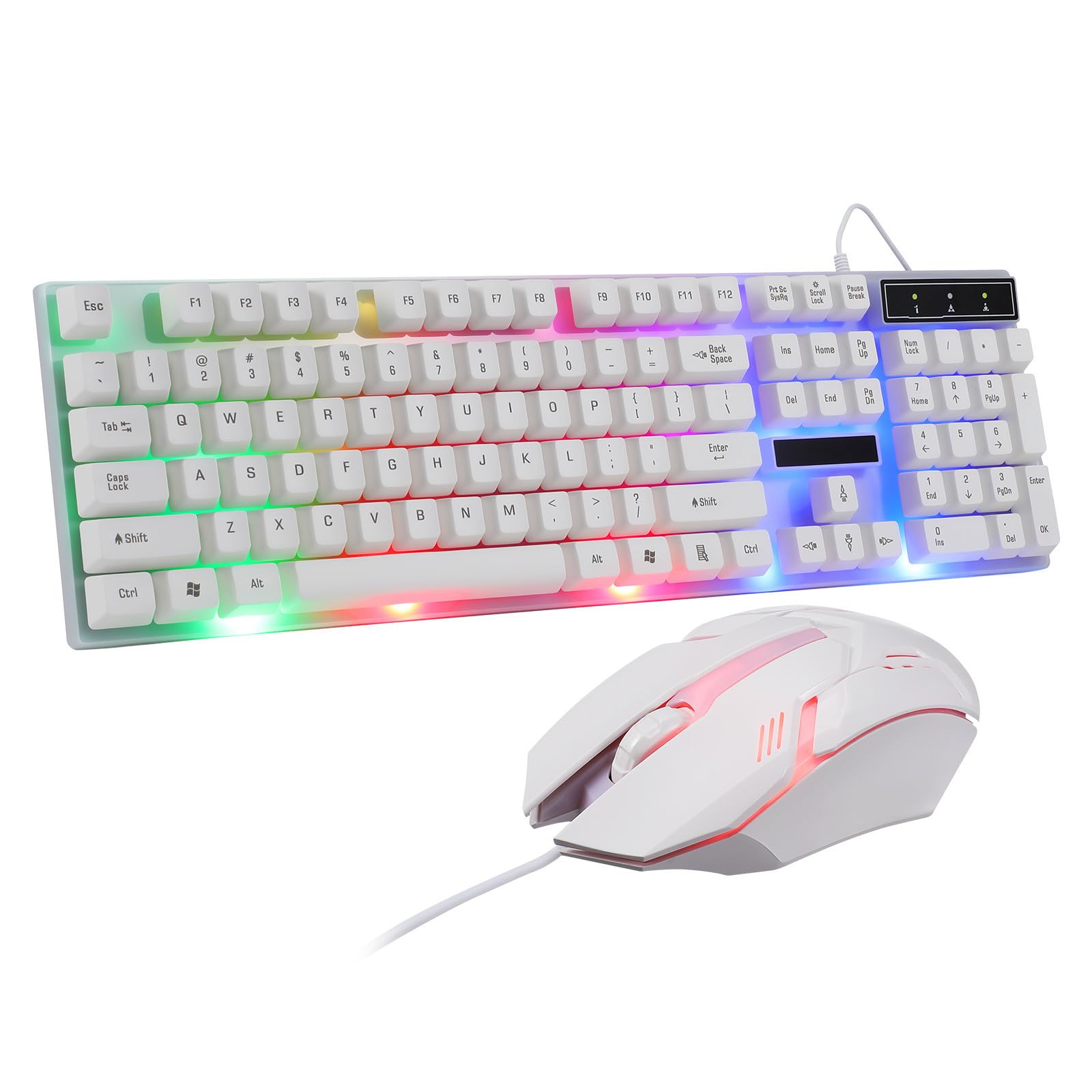 Gaming Keyboard Cablata Retroilluminazione LED Colorata, Design Ergonomico in Abs, 104 Tasti Forte Rimbalzo, Set Tastiera e Mouse Nero per Computer da Gioco