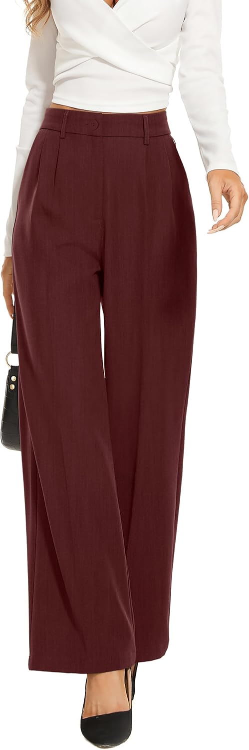 FUNYYZO Women Dress Pants High Waisted Work Slacks Pants Dressy Casual Straight Leg Elastic Waist 2026 Summer Trousers