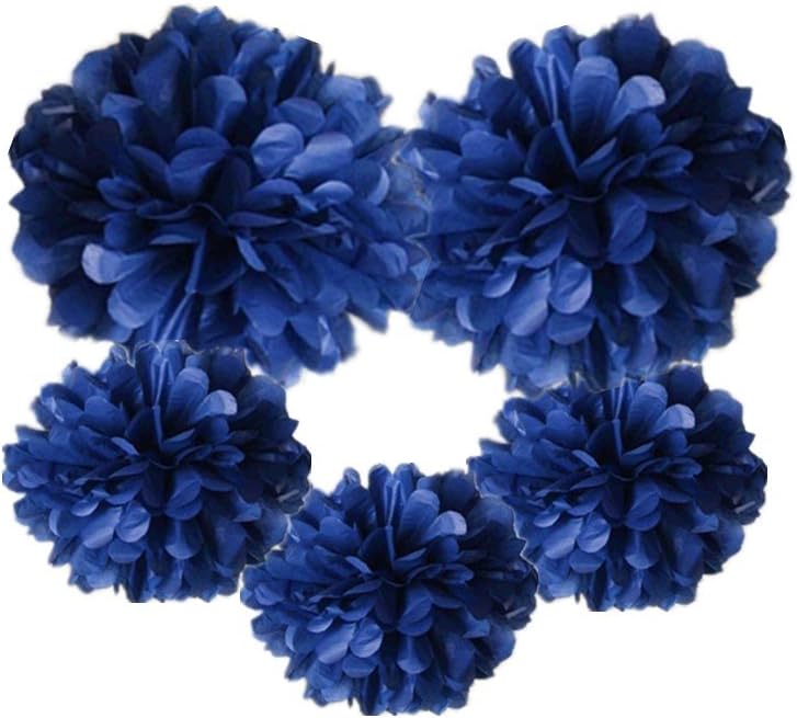 Hanzen 5 Pcs Mixed 10" 14" Tissue Paper Pom Poms Flower Balls for Birthday Wedding Party Baby Shower Outdoor Decorations (Navy Blue)
