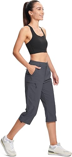Miniatura 9 de MAGCOMSEN Pantalones capri de senderismo para mujer, ligeros, elásticos, resistentes al agua, con 5 bolsillos para exteriores
