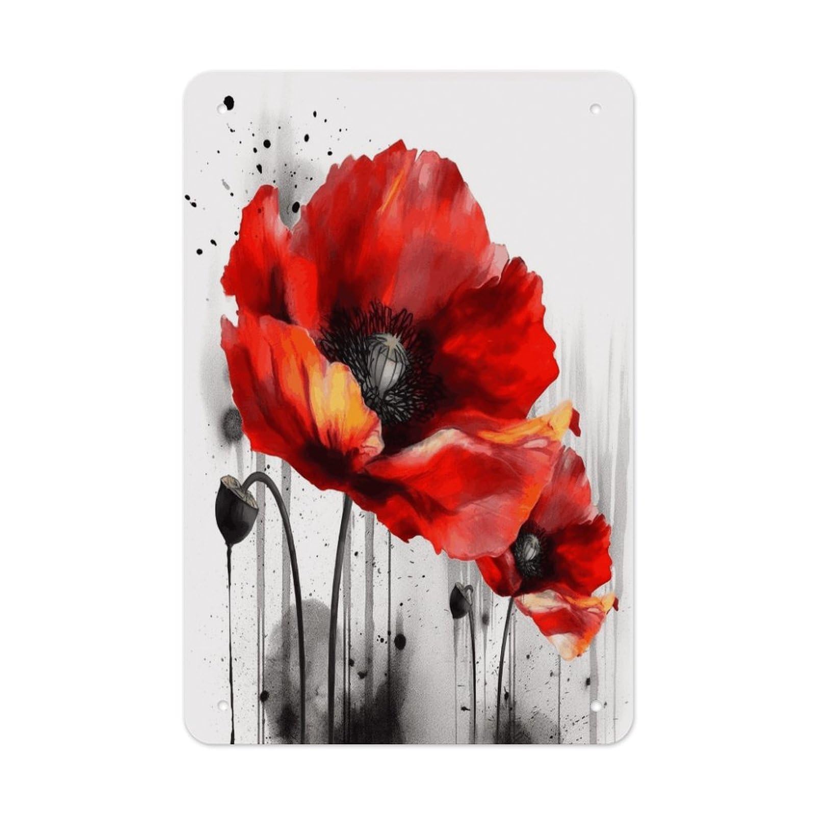 VstaDank Beautiful Poppy Flower Ink Metal Tin Signs Personalized Wall Art Prints Decoration Art Poster Funny Vintage Tin Sign Iron Sheet Painting Metal Signboard Decor Painting for Wall Decor