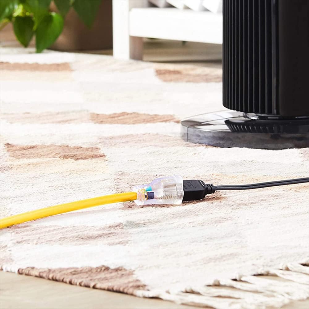 Indoor Outdoor Extension Cord Weatherproof with Lighted End, UL Certified, 14 Gauge 20FT Yellow 3 Prong Heavy Duty, 14/3 SJTW 15A Power Cord for Outdoor Lights, Lawn