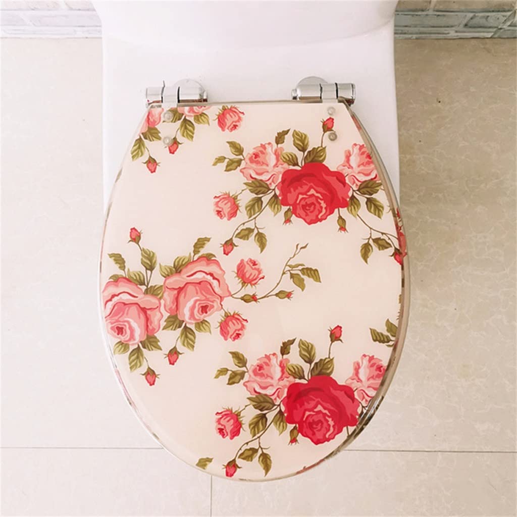 MOBYGKFY Flower Pattern Resin Slow- Close Toilet Seats Lid OUV Type Universal Slow-Down Hinge Cover