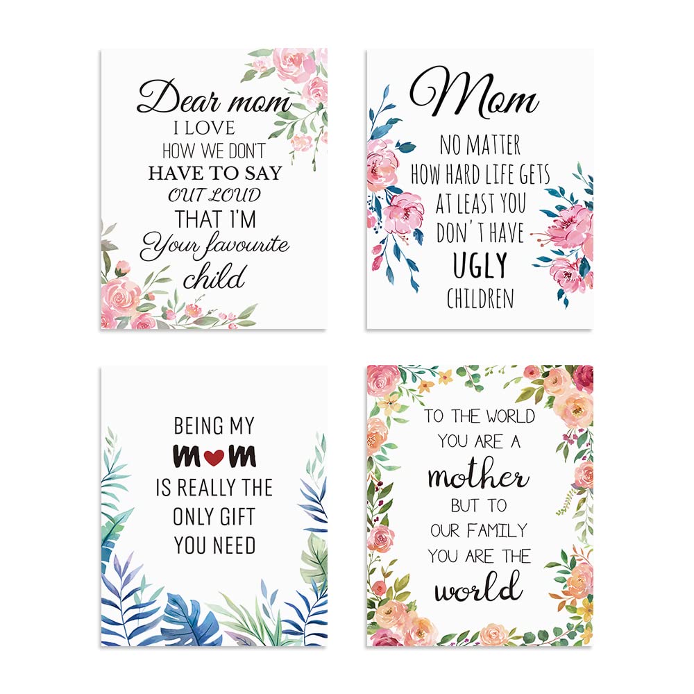 Gronda Inspirational Love Quotes Poster for Mother Woman Thankful Poem to the world you are a mother but to our family you are the world Canvas Wall Art Living Room Bedroom Decor 8x10 Inch, 4 Pieces