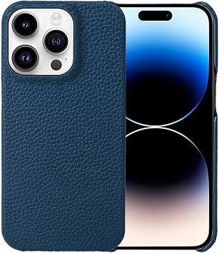 Case for iPhone 16 Pro Max/16 Pro/16 Plus/16, Genuine Leather Slim Protective Cover Anti-Scratch Microfiber Lining Shockproof Case,Blue,16 Pro Max