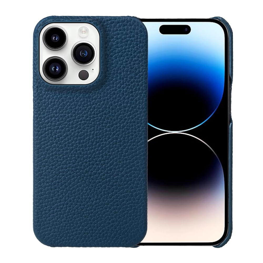 Echtes Leder Hülle Für iPhone 16 Pro Max/16 Pro/16 Plus/16, Ultradünnes Kameraschutz Stoßfeste Schutzhülle Mit Mikrofaser-Futter,Blau,16 Plus