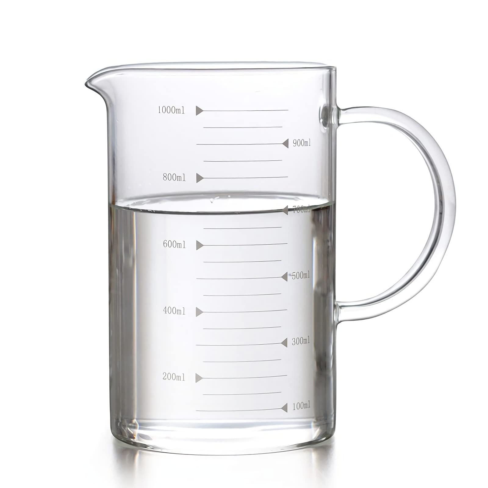 Bicchiere in vetro con manico, caraffa graduata con beccuccio, bicchiere graduato, contenitore per liquidi, bicchieri riutilizzabili per la cucina di casa, caffè, bevande, birra, bicchieri trasparen