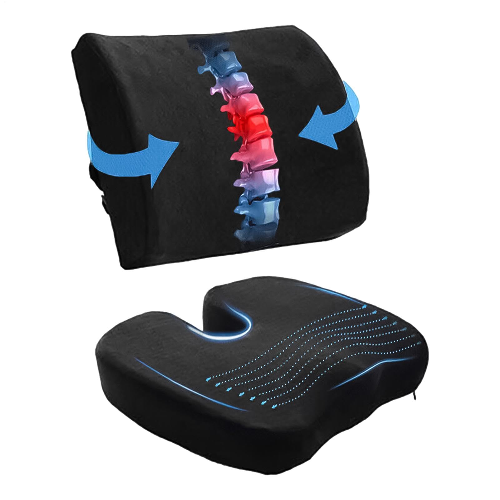 Oreiller de soutien lombaire ergonomique pour chaise de bureau et siège de voiture