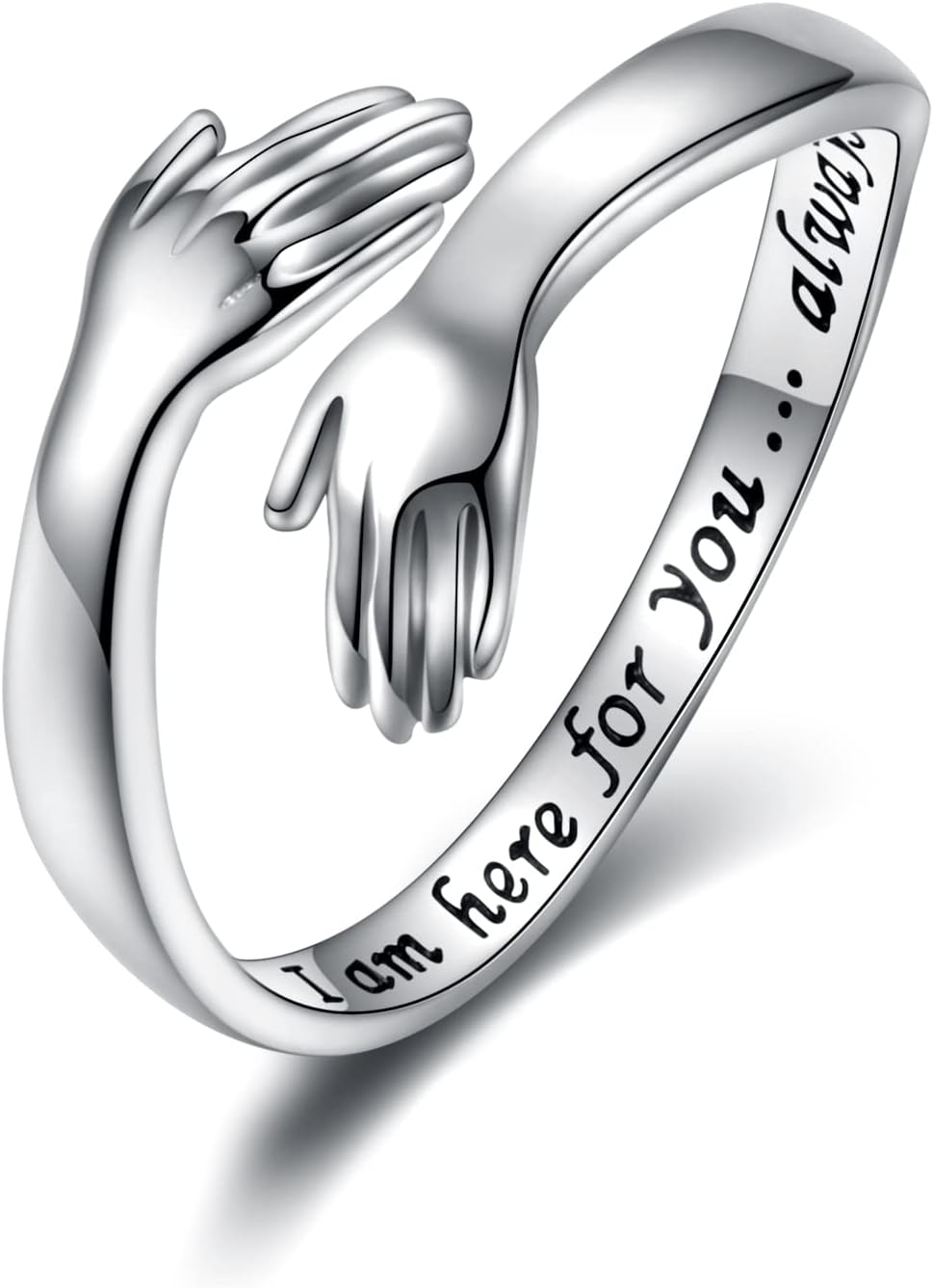 Sterling Silver Hug Ring for Women: Hugging Hands Adjustable Ring Support Jewelry Gifts