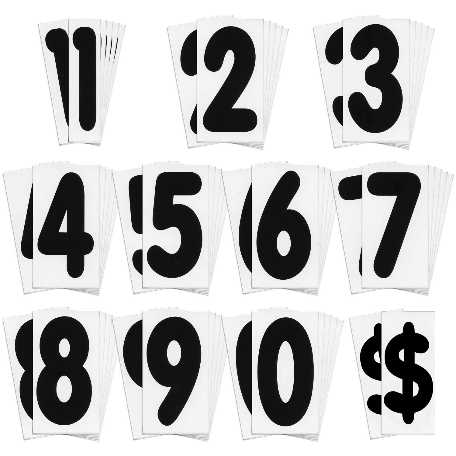 Replacement Numbers for White Message Board Sidewalk Signs with 4 Inch Tracks, 6 of Each Number 0 to 9, Black on White Background