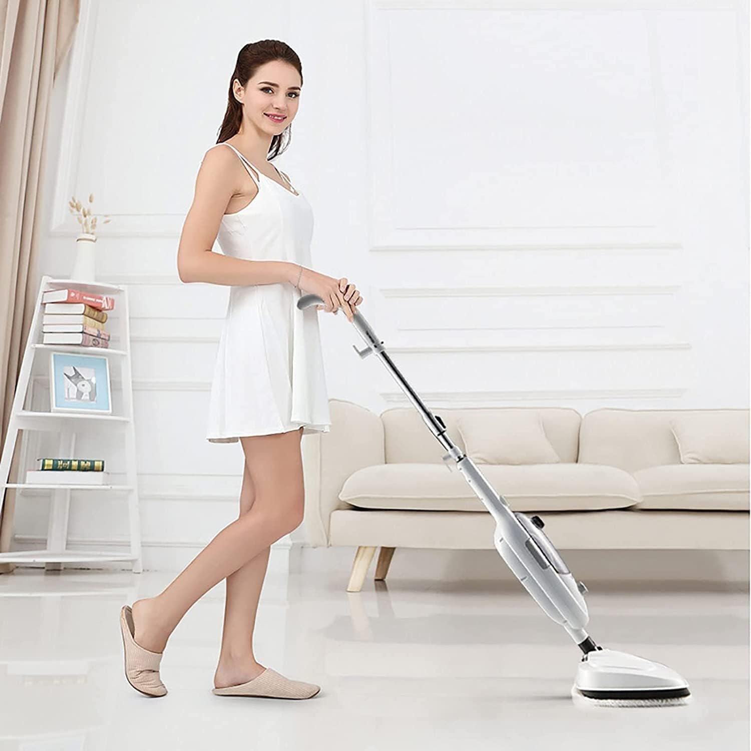 Steam Mop, 20Ft Long Power Cord, Advanced Steam Control, Two-in-One Handheld Design, Child & Pet Safe Floor Cleaner for Hardwood Floor, Tile, Laminate, Carpet, Marble (White)