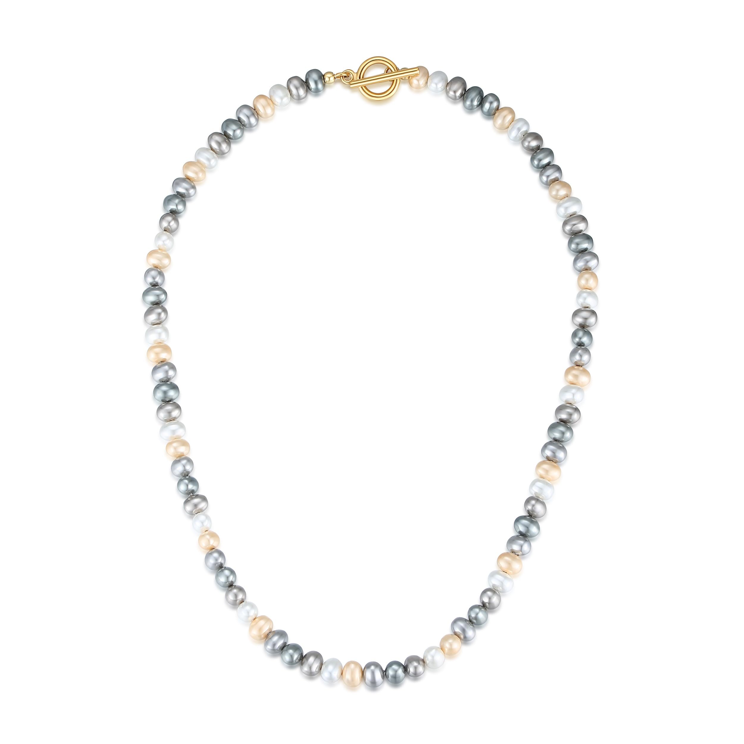 GAVU Collar de Perlas de Concha de Colores para Hombre y Mujer con Cierre de Barra en T