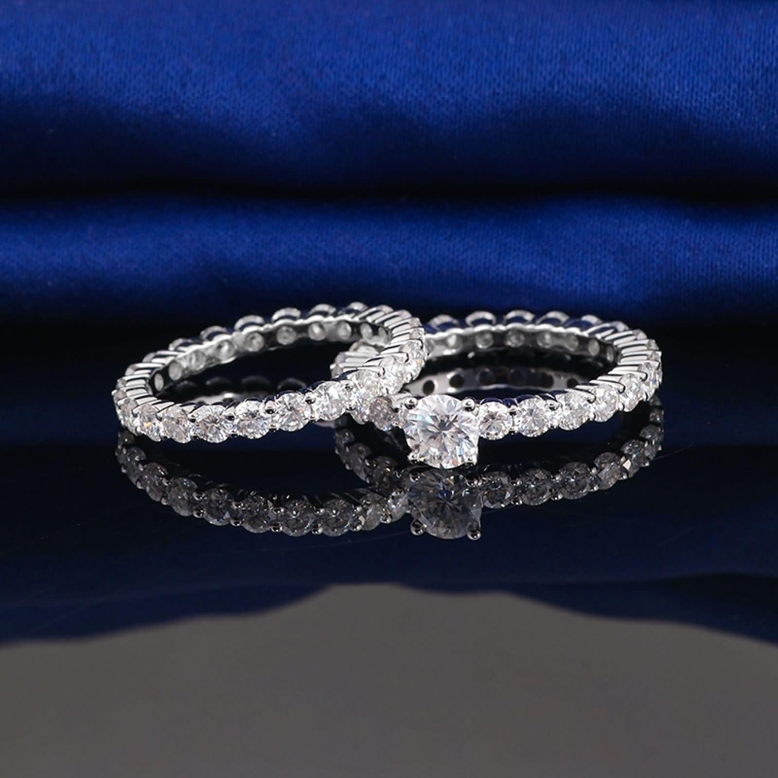 Regalo personalizado para mujer, alianza para mujer, platino de 9 quilates, Moissanite Eternidad, 2 piezas, talla hermana para hermana, cumpleaños, joyas