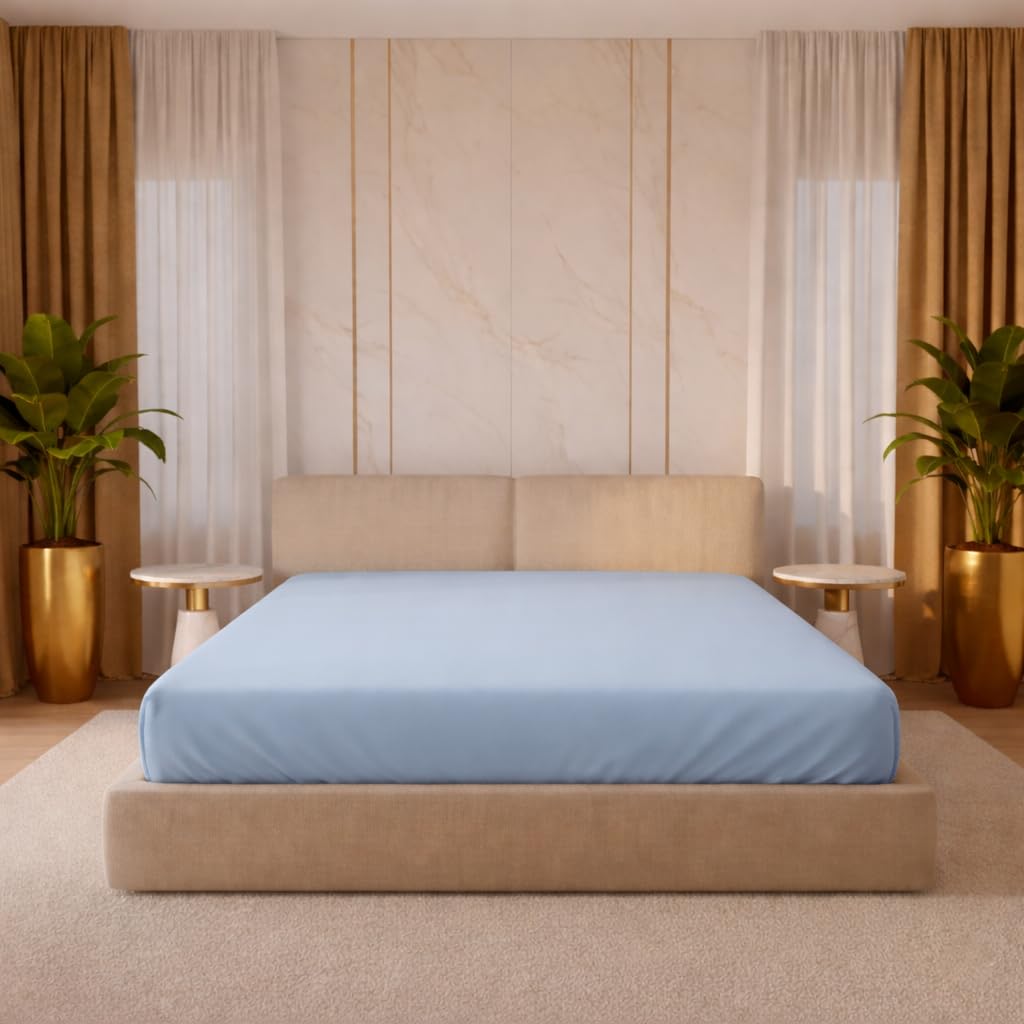 Knight Kavalier Single Size Fitted Sheet- Egyptian Cotton 500 Thread Count Hotel Luxury 1 Piece Single Fitted Bedsheet- Fit Mattress Up to 12"- Extra Soft, Wrinkle Free, Breathable Sheet- Light Blue-image-10