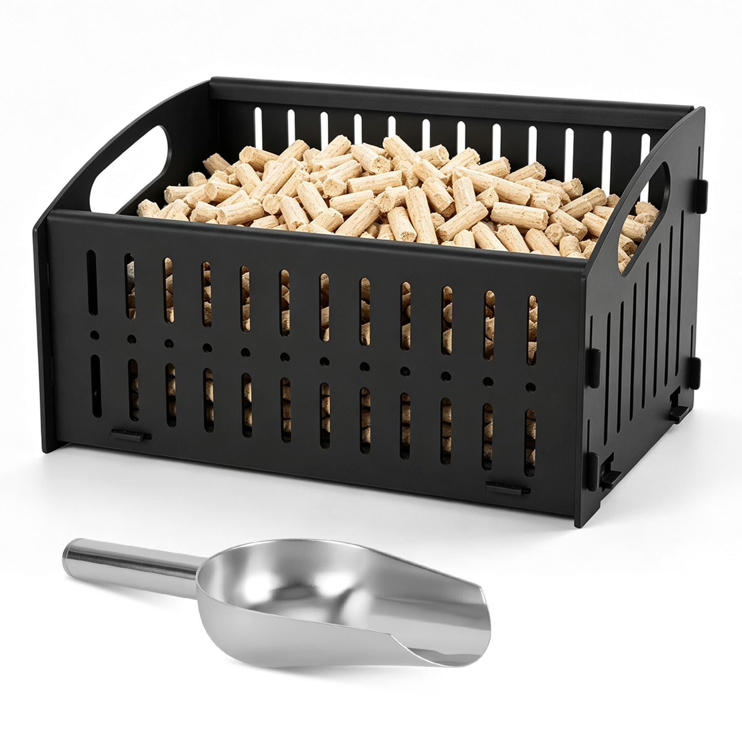 Cestino per pellet 28 x 20 x 17 cm, ferro da 3 mm, per camino e