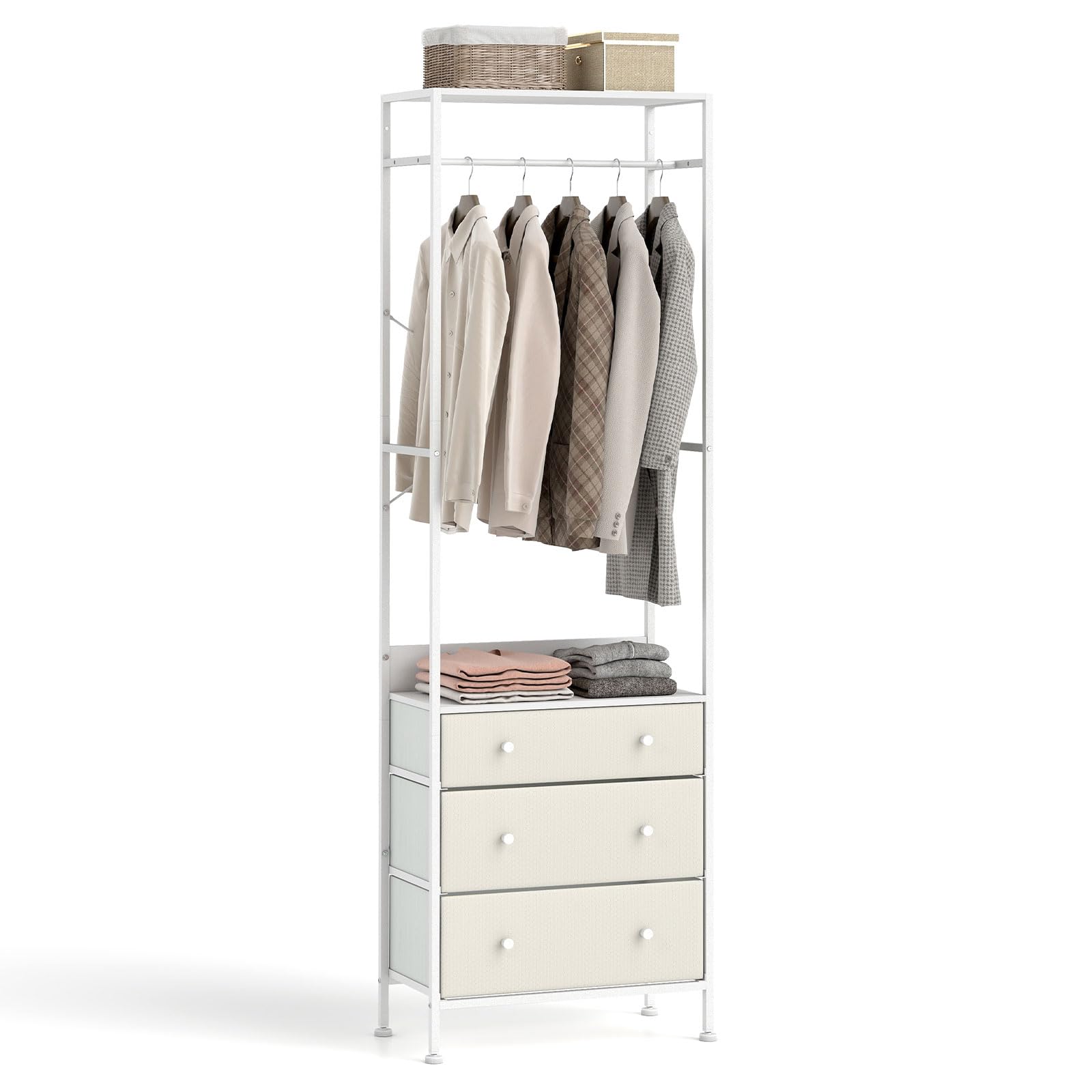 GIANTEX Appendiabiti Autoportante con 3 Cassetti e Barra Appendiabiti in Metallo, Dimensioni 55 x 28 x 176 cm, Mobile Multiuso per Camera da Letto, Soggiorno e Corridoio (Bianco)