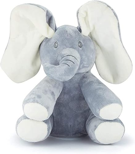 Miniatura 8 de 13MARCH Andy The Elephant - Juguete de peluche de elefante blanco Peek A Boo, regalo para bebés con sonido musical escondido y orejas en movimiento,