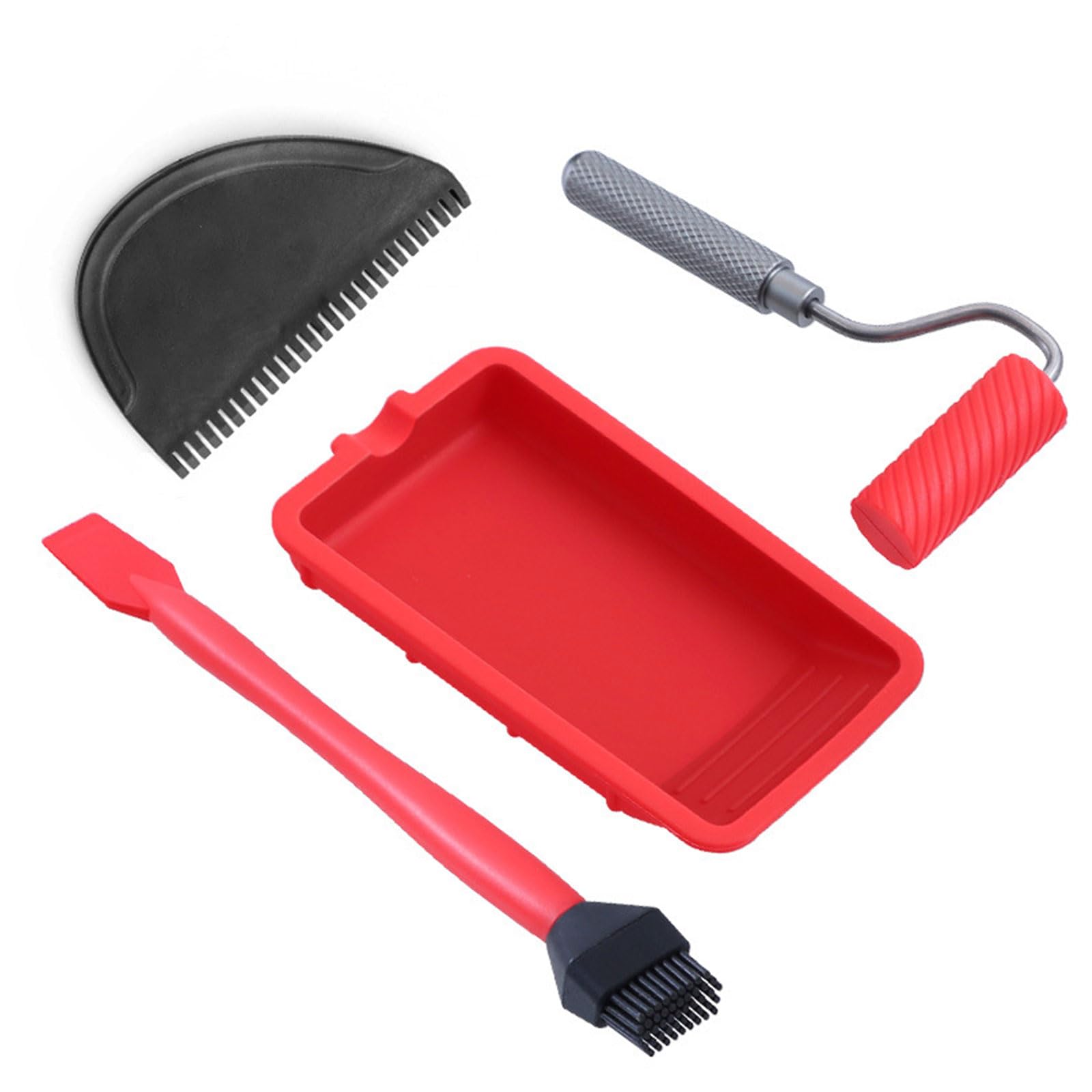 Kalttoy Red 4 Piece Set Silicone Crafting Roller With Tray For Large Surfaces Craft Projects Even Adhesive Application Aluminum Handle Woodworking Adhesive Roller
