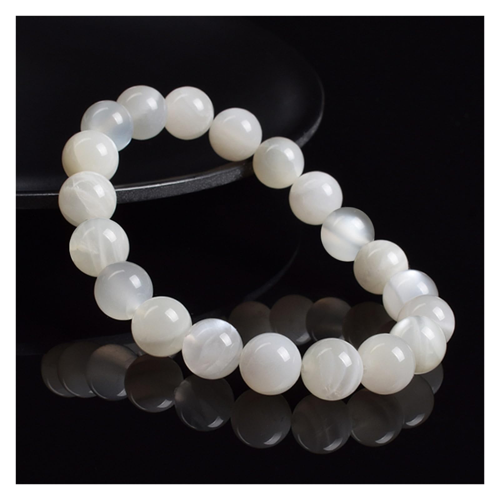 Echtes weißes Mondstein-Armband, Perlen, elastische Armbänder for Damen und Herren, 8 mm Edelstein-Schmuck