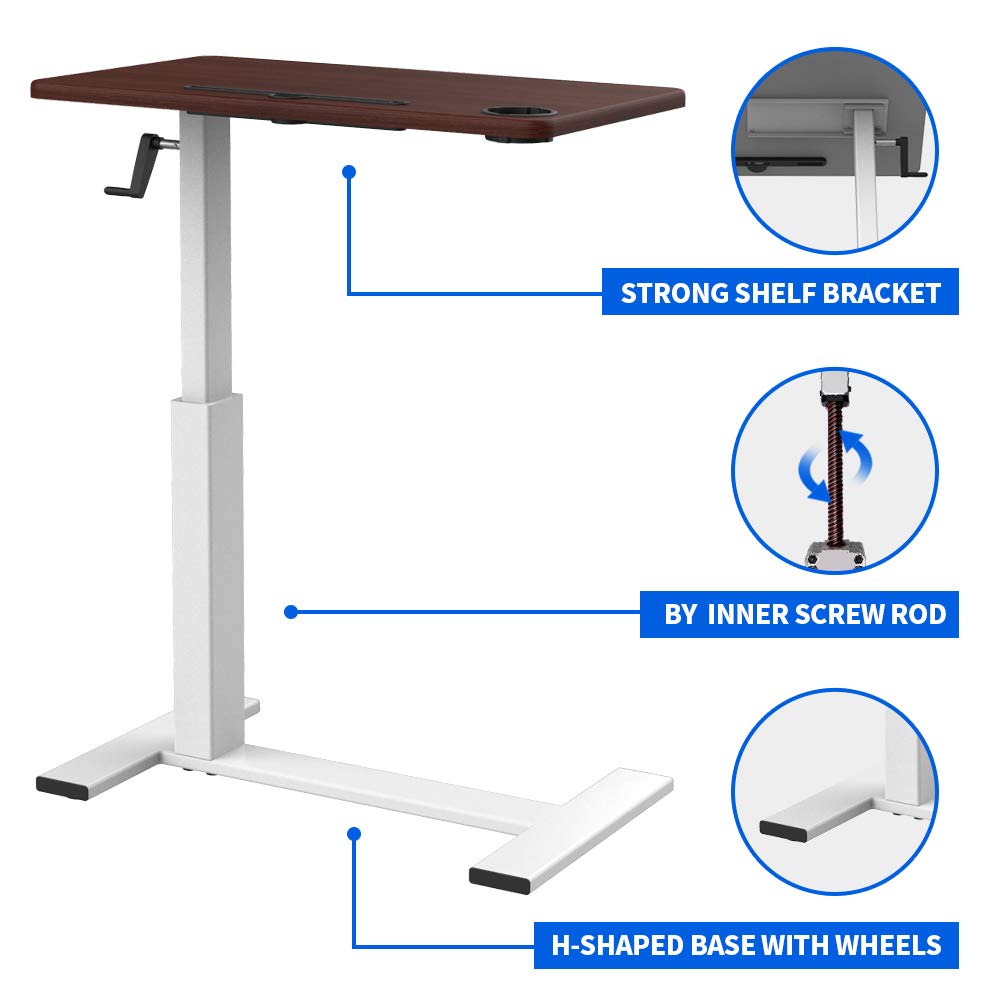 Overbed Table with Wheels, Balee Hospital Bed Table by Crank Height