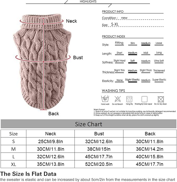 Hunde-Rollkragen-Strickpullover, Mantel, Winterwärmer, dicker Pullover, für kleine, mittelgroße und große Hunde, Welpen, Katzen, Größe M, Khaki