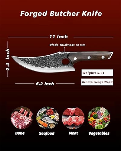 Miniatura 2 de Cuchillo de carnicero para cortar carne, picar, cortar en cubitos, picar - Cuchillo de carnicero de 12.2 pulgadas fabricado con acero HC forjado a