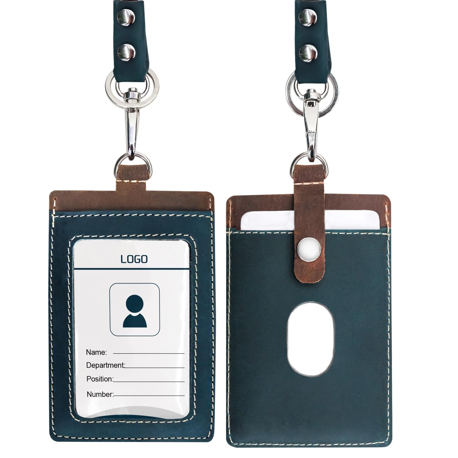 Boshiho Cowhide Leather ID Card Holder with Lanyard - Image 3