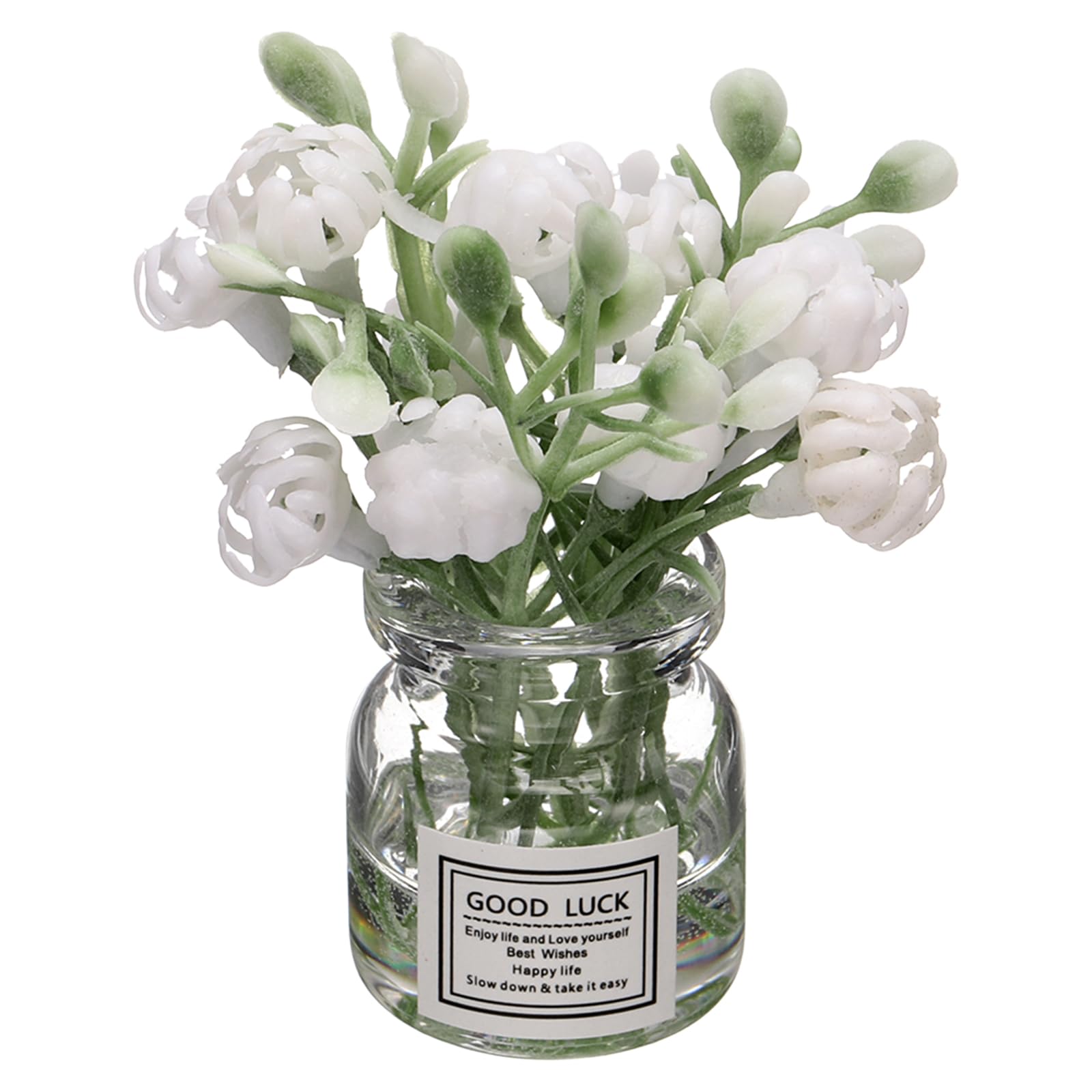 CoCud Mini Flowers Dollhouse in Vase, 2.36" Total Length, Silk Plastic Miniature Dollhouse Accessories with Tiny Jasmine White - (Applications: for Fairy Micro House Ornament) 1-Pieces