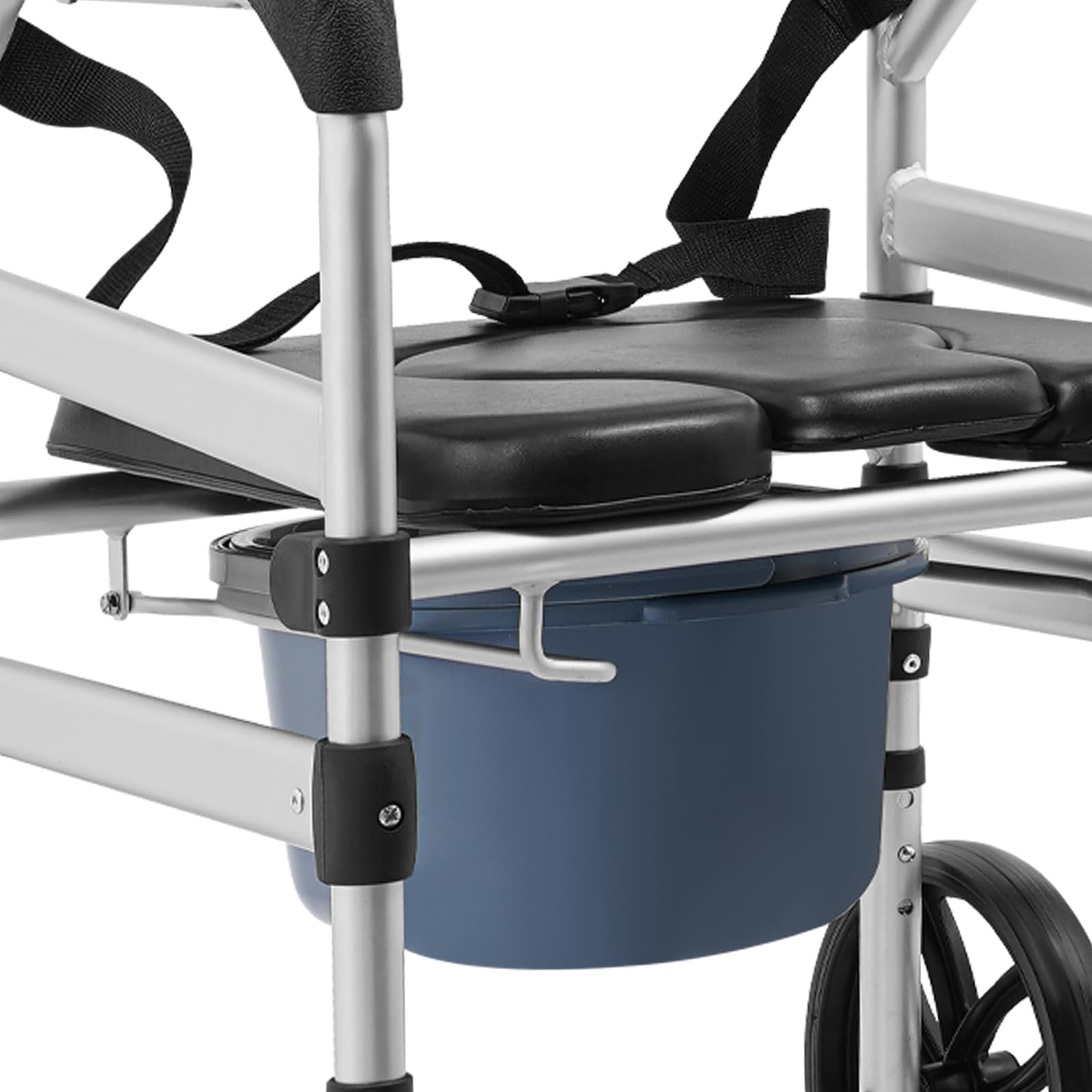 Sedia WC per anziani con ruote, sedia da doccia pieghevole con secchio WC regolabile in altezza in lega di alluminio, portata 150 kg