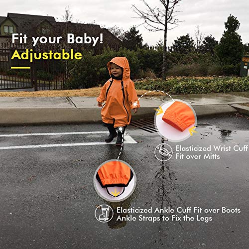 HAPIU Kids Toddler Rain Suit Muddy Buddy Waterproof Coverall,Vibrant Orange,4T,Original - Thumbnail 3
