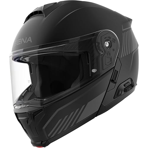 Sena Specter Modular Smart Communication Motorcycle Helmet with Mesh Intercom, 2nd Gen Sound by Harmon Kardon, Dupont Kevlar Shell (Matte Black, L)