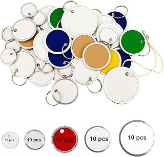 50 Pcs Color Paper Key Tags Multiple Sizes, Writable Round Plastic Key Chain Tags with Split Ring Sturdy and Lightweight Item Identifiers, Can Be Applied to Keys,Documents, Ornaments.