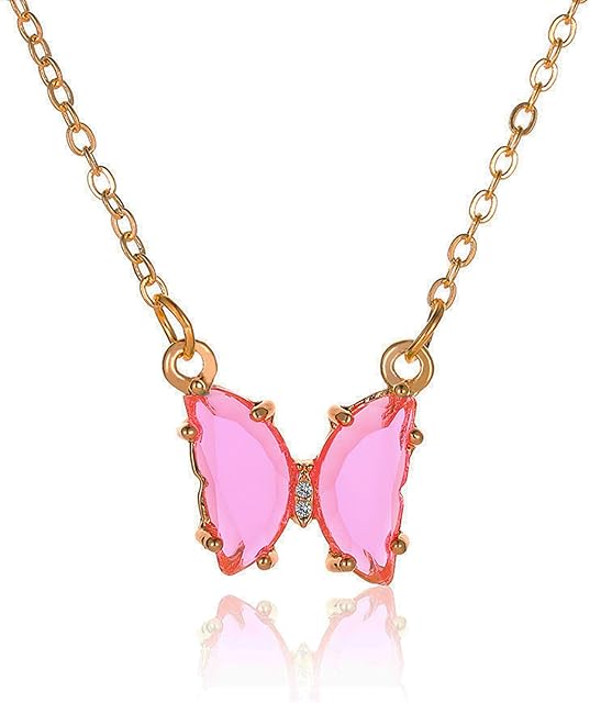 Jancosta Butterfly Jewelry Necklace for Women Girls 14K Gold Plated, Dainty Thin Chain Cute Charm Crystal Pendant Necklace