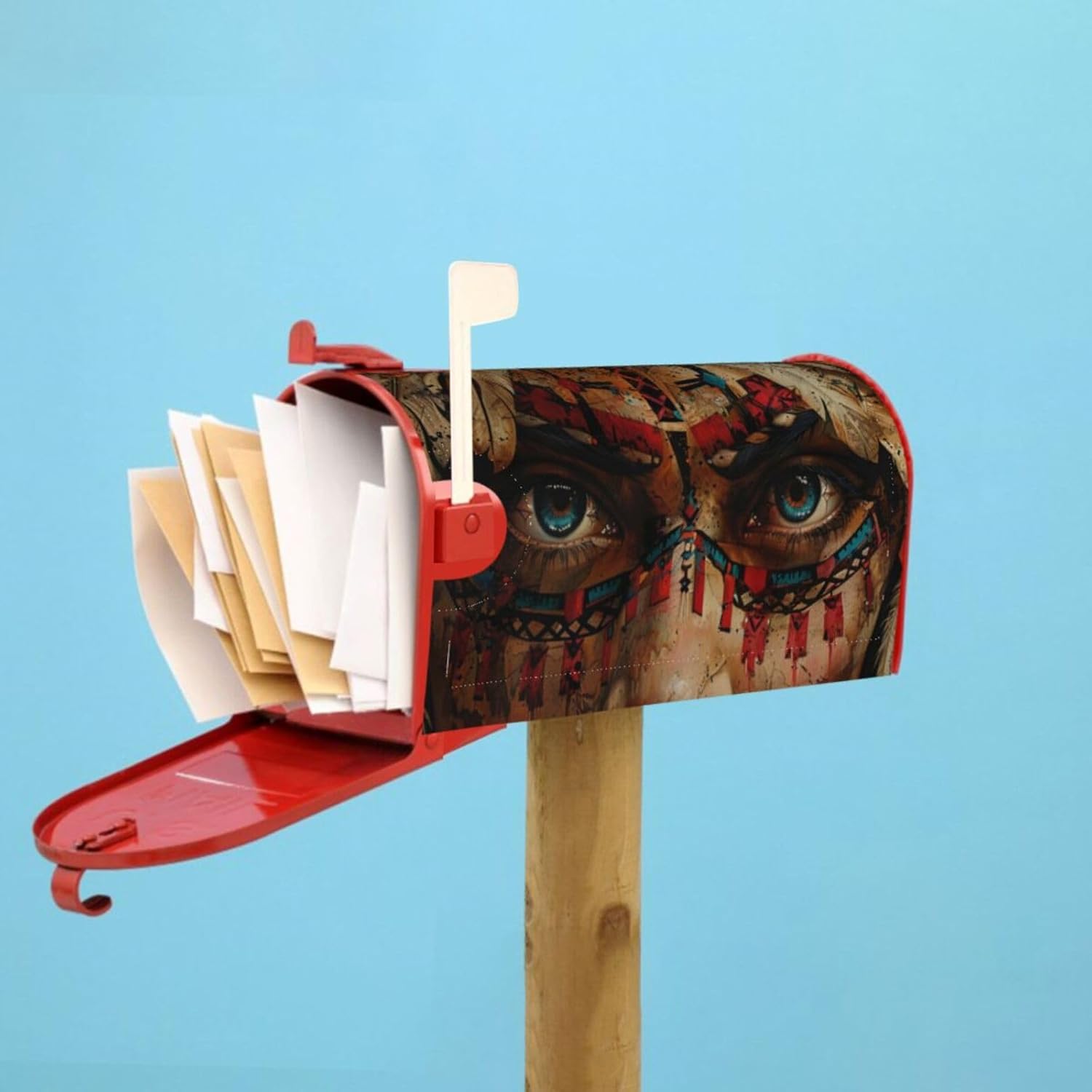 Native American - Mailbox Cover Magnetic Decor, Wraps Post Letter Box Decorative for Outside Garden Yard 25.5x21 in