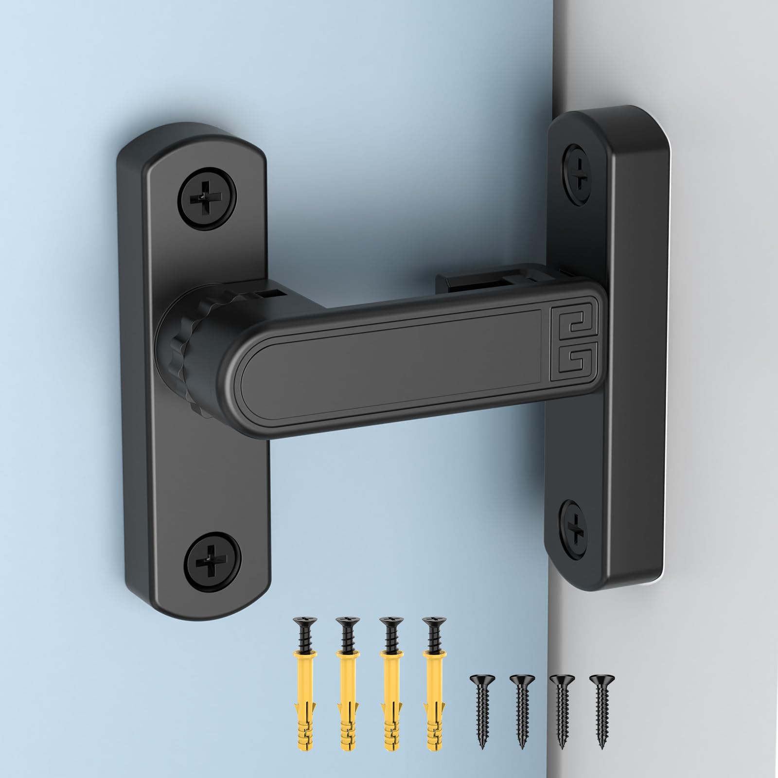 YogePote 90/180 Degree Sliding Barn Door Lock, Adjustable Latch, Black-2PCS