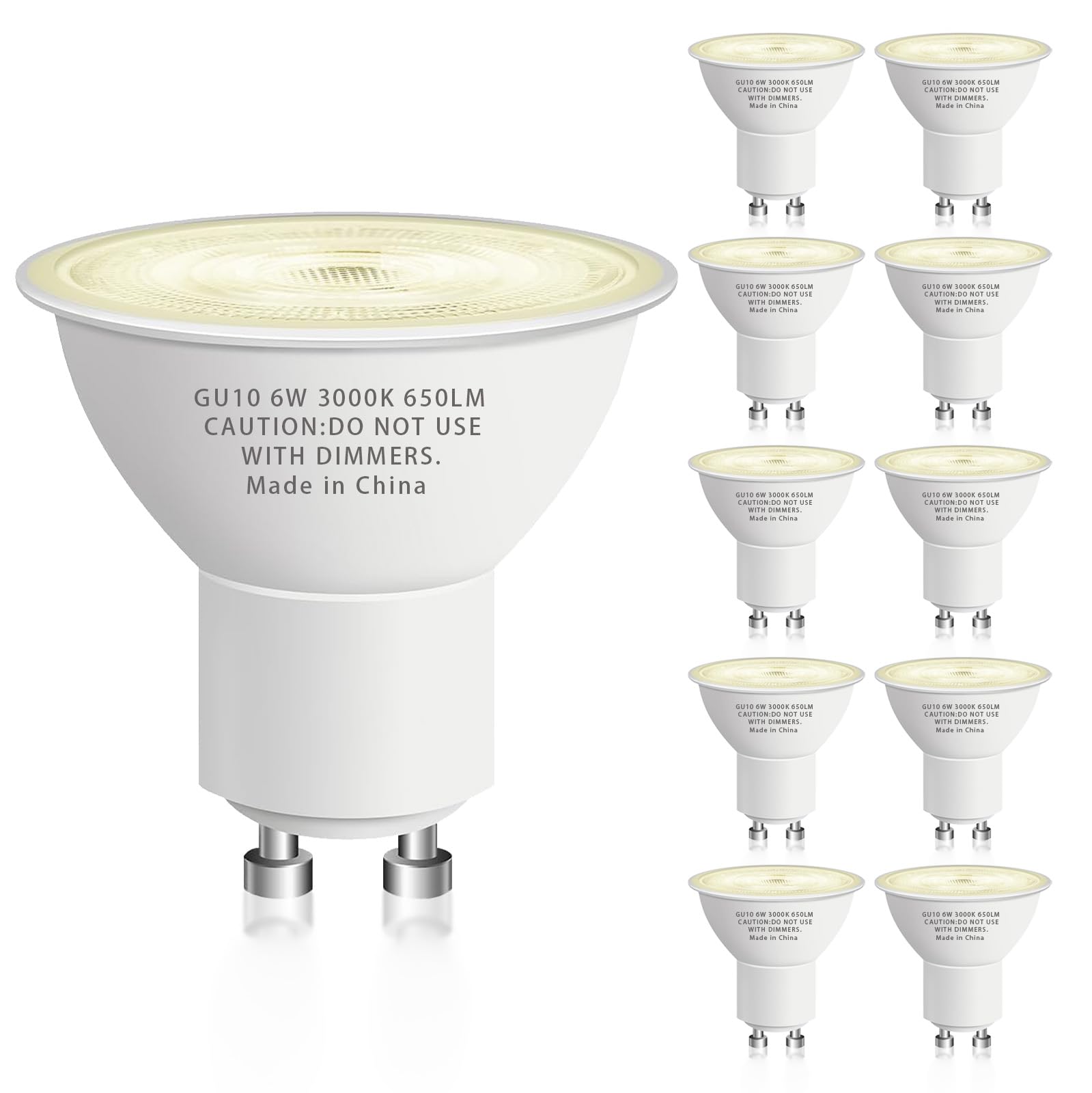 GU10 Led Bulb 6W Equivalent 50W, MR16 Led Bulb 3000K Soft White Light Bulbs, 650 Lumens, Non-Dimmable, GU10 Base, 2 Prong Track Energy Saving Light