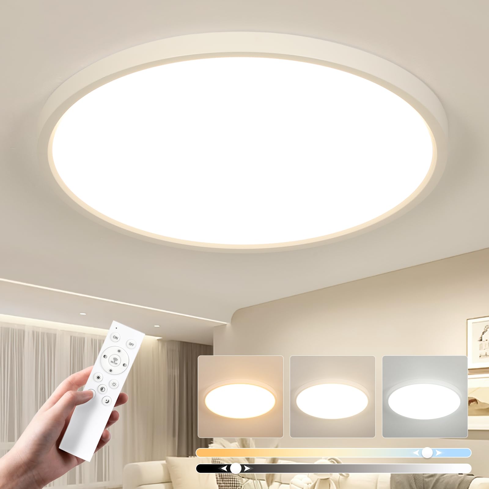EASY EAGLE Plafoniera LED Soffitto 50CM Dimmerabile, 52W Lampada da Soffitto con Telecomando 3000K-6500K, Lampadario LED Moderna per Soggiorno, Camera da letto, Cucina, Bagno, Ufficio, Bianco