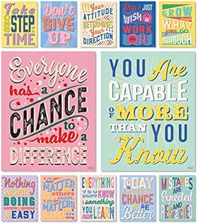 Sweetzer & Orange Set of 12 Motivational Growth Mindset Posters for Teachers Students - Bedroom, Office Classroom Decor to Inspire Young Minds Laminated 11''x14''