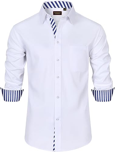 Lion Nardo Camisas de vestir para hombre, camisas de vestir de manga larga para hombre, camisas casuales con botones de contraste interior para